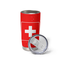 Switzerland Christmas Tumbler Cup with Red Reindeer Snow Forest and Holiday Icon - Wonder Print Shop