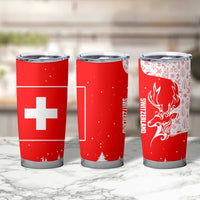 Switzerland Christmas Tumbler Cup with Red Reindeer Snow Forest and Holiday Icon - Wonder Print Shop