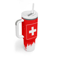 Switzerland Christmas Tumbler With Handle with Red Reindeer Snow Forest and Holiday Icon - Wonder Print Shop