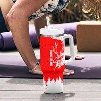 Switzerland Christmas Tumbler With Handle with Red Reindeer Snow Forest and Holiday Icon - Wonder Print Shop