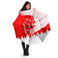Switzerland Christmas Umbrella with Red Reindeer Snow Forest and Holiday Icon - Wonder Print Shop
