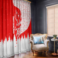 Switzerland Christmas Window Curtain with Red Reindeer Snow Forest and Holiday Icon - Wonder Print Shop