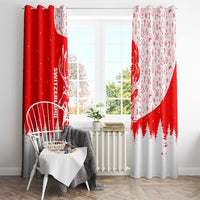 Switzerland Christmas Window Curtain with Red Reindeer Snow Forest and Holiday Icon - Wonder Print Shop