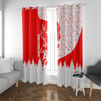 Switzerland Christmas Window Curtain with Red Reindeer Snow Forest and Holiday Icon - Wonder Print Shop