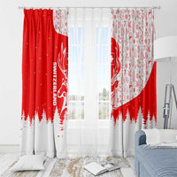 Switzerland Christmas Window Curtain with Red Reindeer Snow Forest and Holiday Icon - Wonder Print Shop