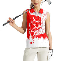 Switzerland Christmas Women Sleeveless Polo Shirt with Red Reindeer Snow Forest and Holiday Icon - Wonder Print Shop