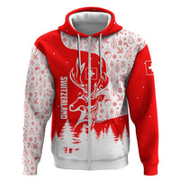 Switzerland Christmas Zip Hoodie with Red Reindeer Snow Forest and Holiday Icon - Wonder Print Shop