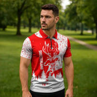 Switzerland Christmas Zipper Polo Shirt with Red Reindeer Snow Forest and Holiday Icon - Wonder Print Shop