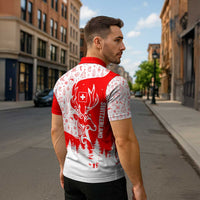 Switzerland Christmas Zipper Polo Shirt with Red Reindeer Snow Forest and Holiday Icon - Wonder Print Shop