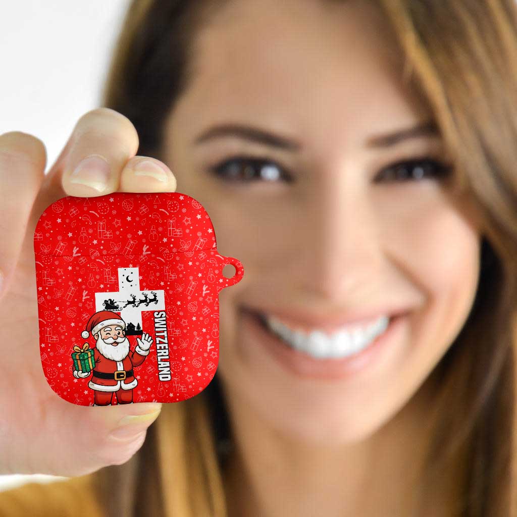 Switzerland Christmas AirPods Case with Santa Sleigh Silhouette and Red Holiday Icon - Wonder Print Shop