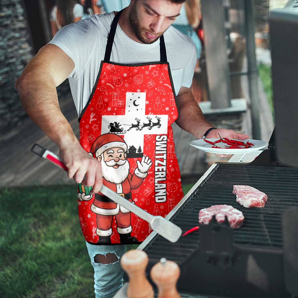 Switzerland Christmas Apron with Santa Sleigh Silhouette and Red Holiday Icon - Wonder Print Shop