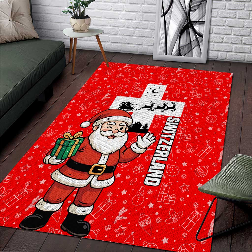 Switzerland Christmas Area Rug with Santa Sleigh Silhouette and Red Holiday Icon - Wonder Print Shop