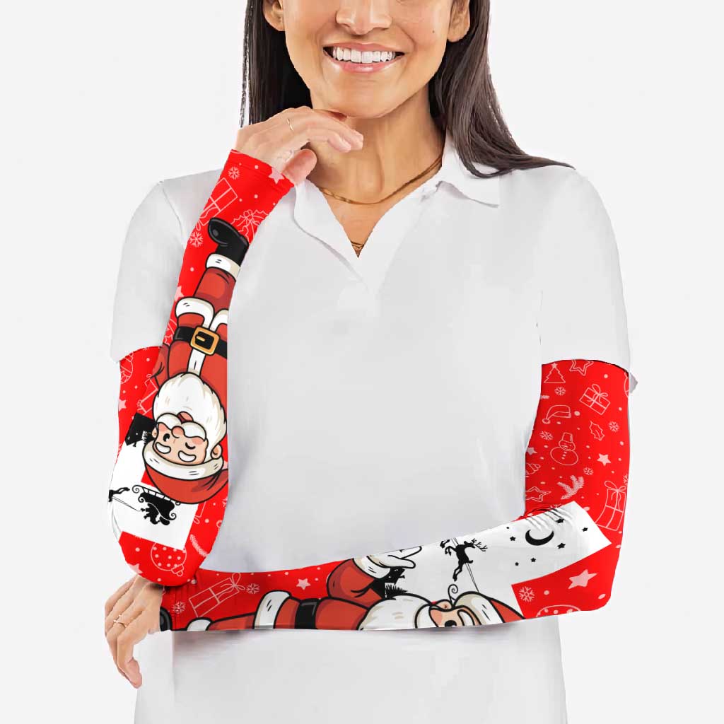 Switzerland Christmas Arm Sleeves with Santa Sleigh Silhouette and Red Holiday Icon - Wonder Print Shop