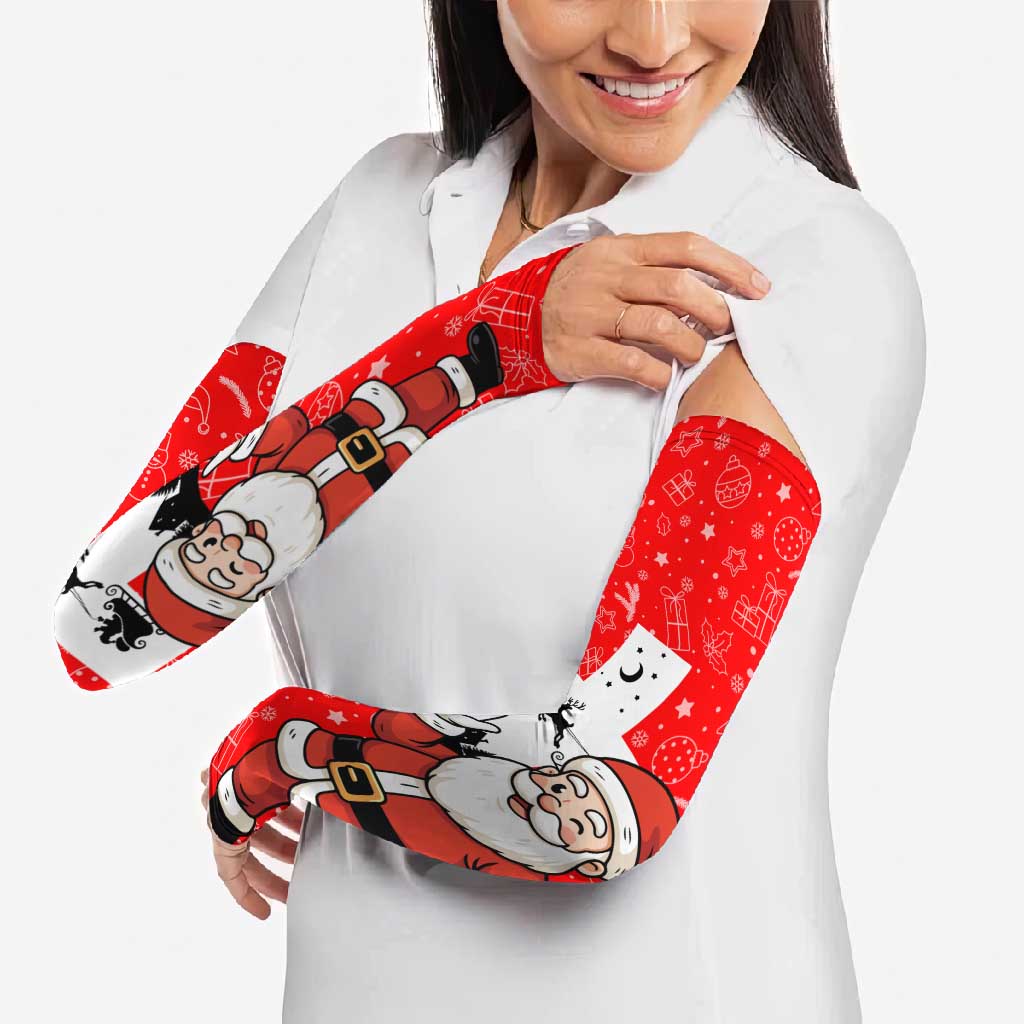 Switzerland Christmas Arm Sleeves with Santa Sleigh Silhouette and Red Holiday Icon - Wonder Print Shop
