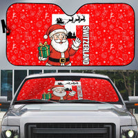 Switzerland Christmas Auto Sun Shade with Santa Sleigh Silhouette and Red Holiday Icon - Wonder Print Shop