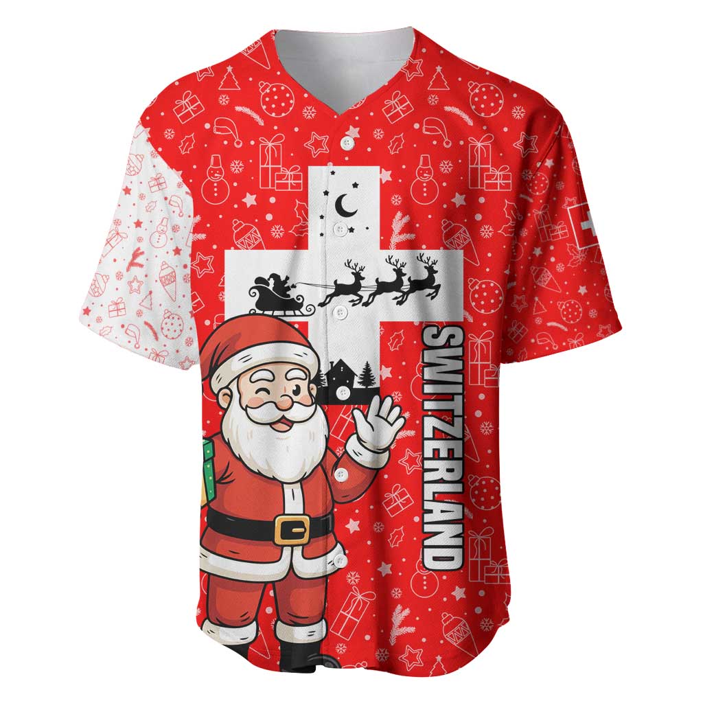 Switzerland Christmas Baseball Jersey with Santa Sleigh Silhouette and Red Holiday Icon - Wonder Print Shop