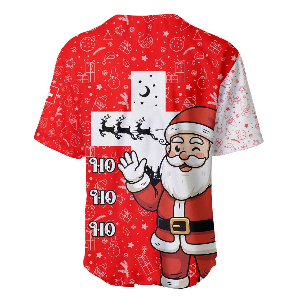 Switzerland Christmas Baseball Jersey with Santa Sleigh Silhouette and Red Holiday Icon - Wonder Print Shop