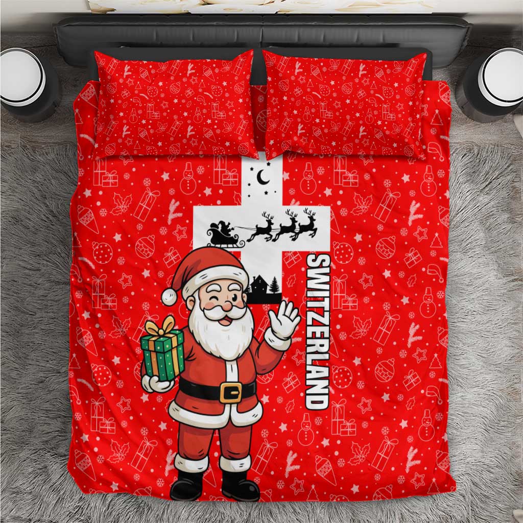 Switzerland Christmas Bedding Set with Santa Sleigh Silhouette and Red Holiday Icon - Wonder Print Shop