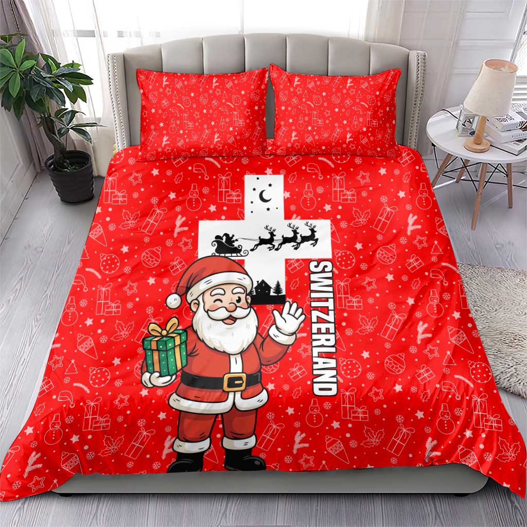 Switzerland Christmas Bedding Set with Santa Sleigh Silhouette and Red Holiday Icon - Wonder Print Shop