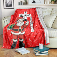 Switzerland Christmas Blanket with Santa Sleigh Silhouette and Red Holiday Icon - Wonder Print Shop