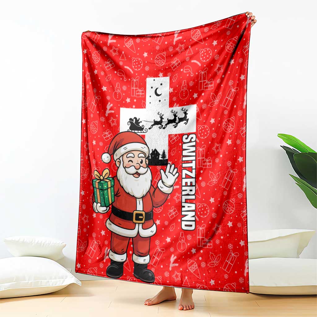 Switzerland Christmas Blanket with Santa Sleigh Silhouette and Red Holiday Icon - Wonder Print Shop