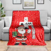 Switzerland Christmas Blanket with Santa Sleigh Silhouette and Red Holiday Icon - Wonder Print Shop