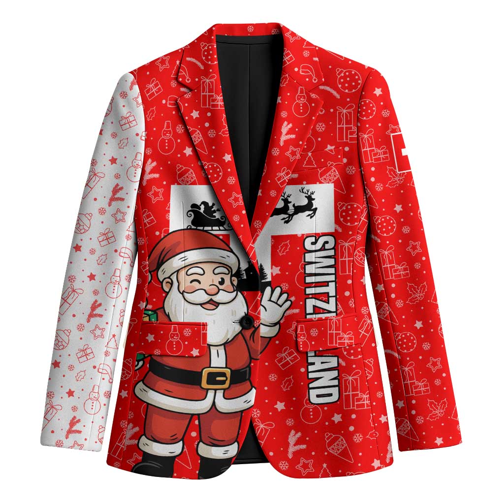 Switzerland Christmas Blazer with Santa Sleigh Silhouette and Red Holiday Icon - Wonder Print Shop