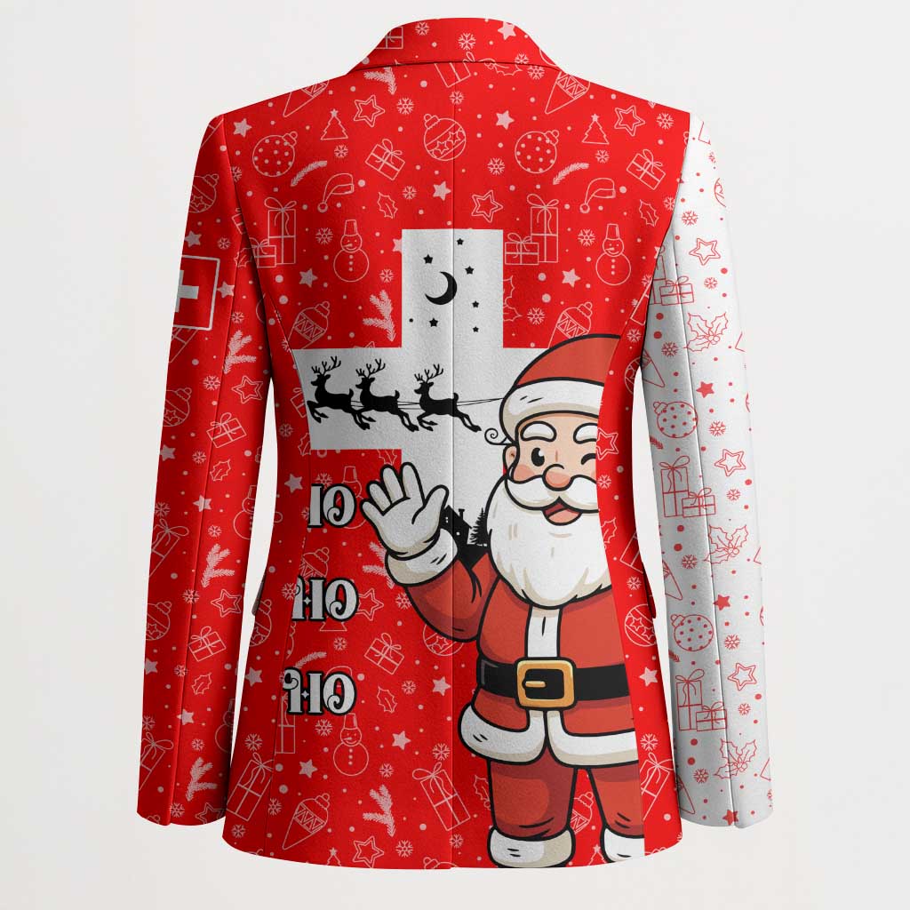 Switzerland Christmas Blazer with Santa Sleigh Silhouette and Red Holiday Icon - Wonder Print Shop