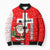Switzerland Christmas Bomber Puffer Jacket with Santa Sleigh Silhouette and Red Holiday Icon - Wonder Print Shop