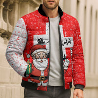 Switzerland Christmas Bomber Puffer Jacket with Santa Sleigh Silhouette and Red Holiday Icon - Wonder Print Shop