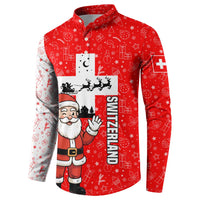 Switzerland Christmas Button Sweatshirt with Santa Sleigh Silhouette and Red Holiday Icon - Wonder Print Shop