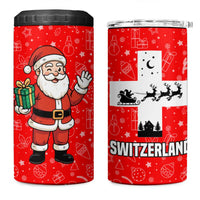 Switzerland Christmas 4 in 1 Can Cooler Tumbler with Santa Sleigh Silhouette and Red Holiday Icon - Wonder Print Shop