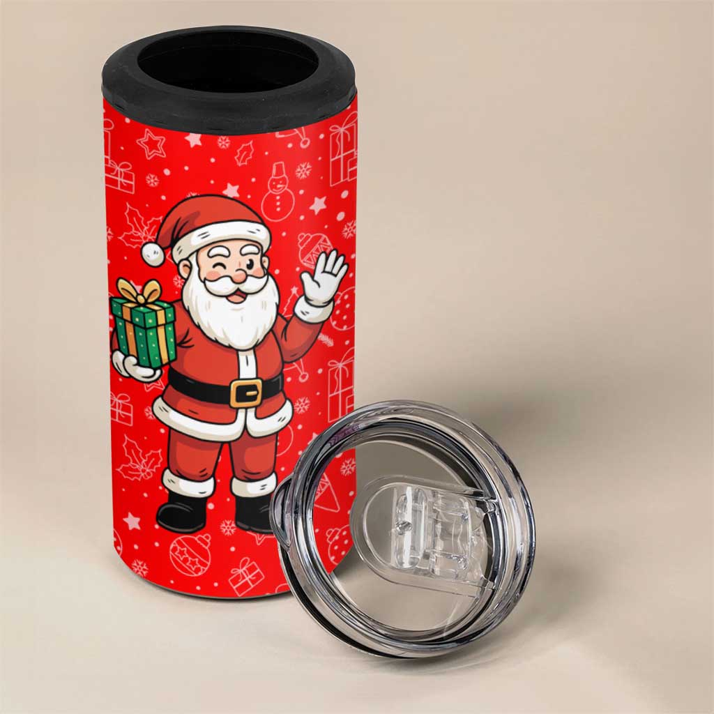 Switzerland Christmas 4 in 1 Can Cooler Tumbler with Santa Sleigh Silhouette and Red Holiday Icon - Wonder Print Shop