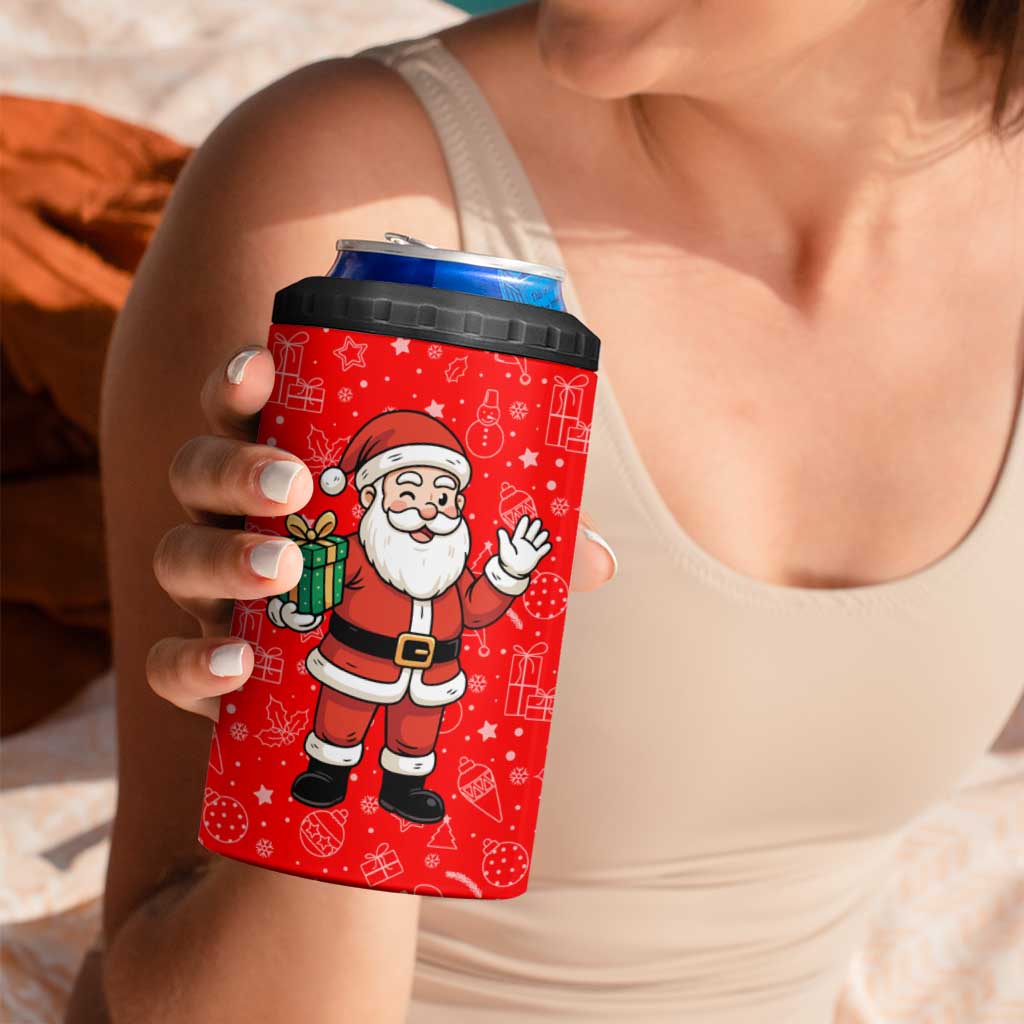 Switzerland Christmas 4 in 1 Can Cooler Tumbler with Santa Sleigh Silhouette and Red Holiday Icon - Wonder Print Shop
