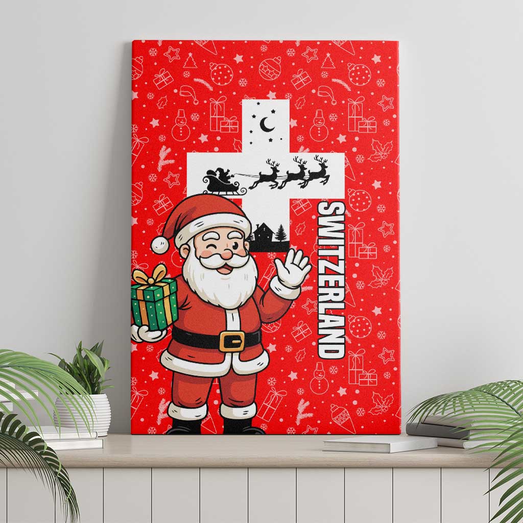 Switzerland Christmas Canvas Wall Art with Santa Sleigh Silhouette and Red Holiday Icon - Wonder Print Shop