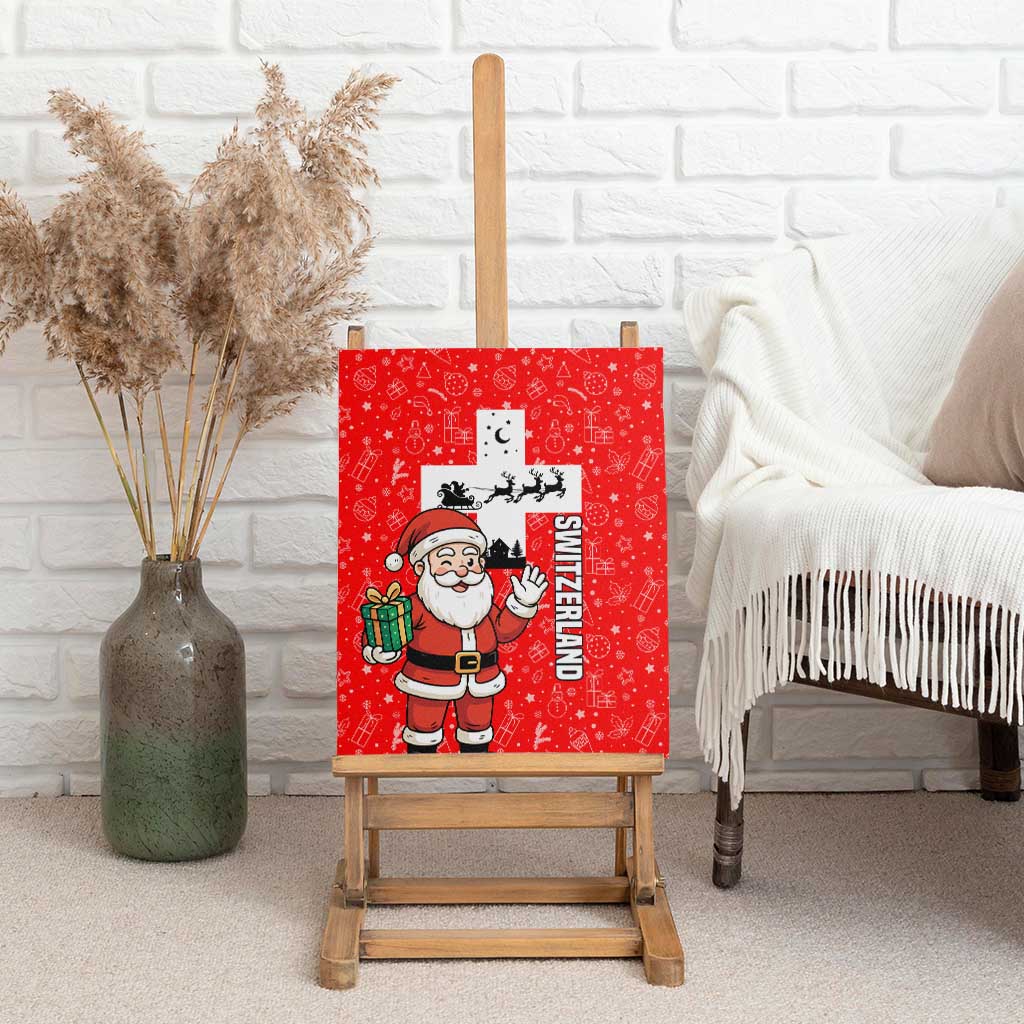Switzerland Christmas Canvas Wall Art with Santa Sleigh Silhouette and Red Holiday Icon - Wonder Print Shop