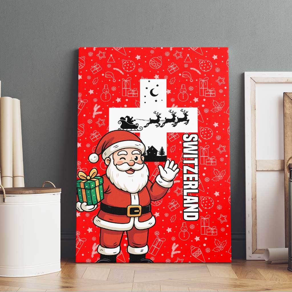 Switzerland Christmas Canvas Wall Art with Santa Sleigh Silhouette and Red Holiday Icon - Wonder Print Shop