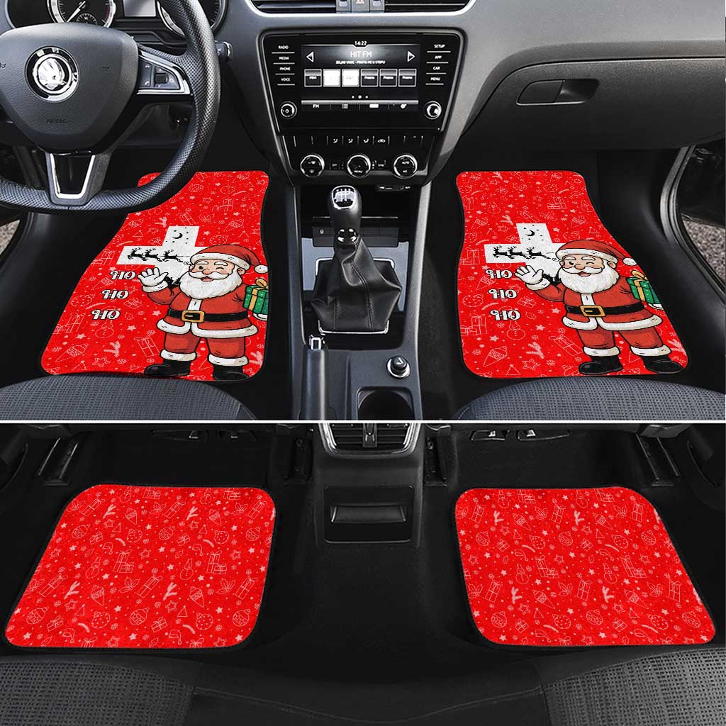 Switzerland Christmas Car Mats with Santa Sleigh Silhouette and Red Holiday Icon - Wonder Print Shop