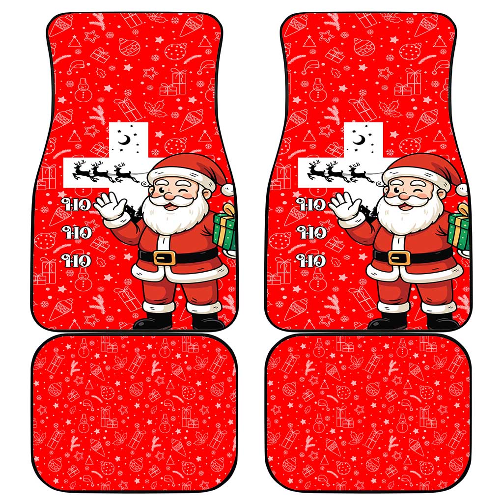 Switzerland Christmas Car Mats with Santa Sleigh Silhouette and Red Holiday Icon - Wonder Print Shop