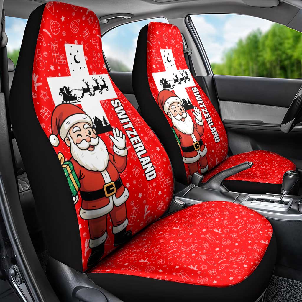 Switzerland Christmas Car Seat Cover with Santa Sleigh Silhouette and Red Holiday Icon - Wonder Print Shop