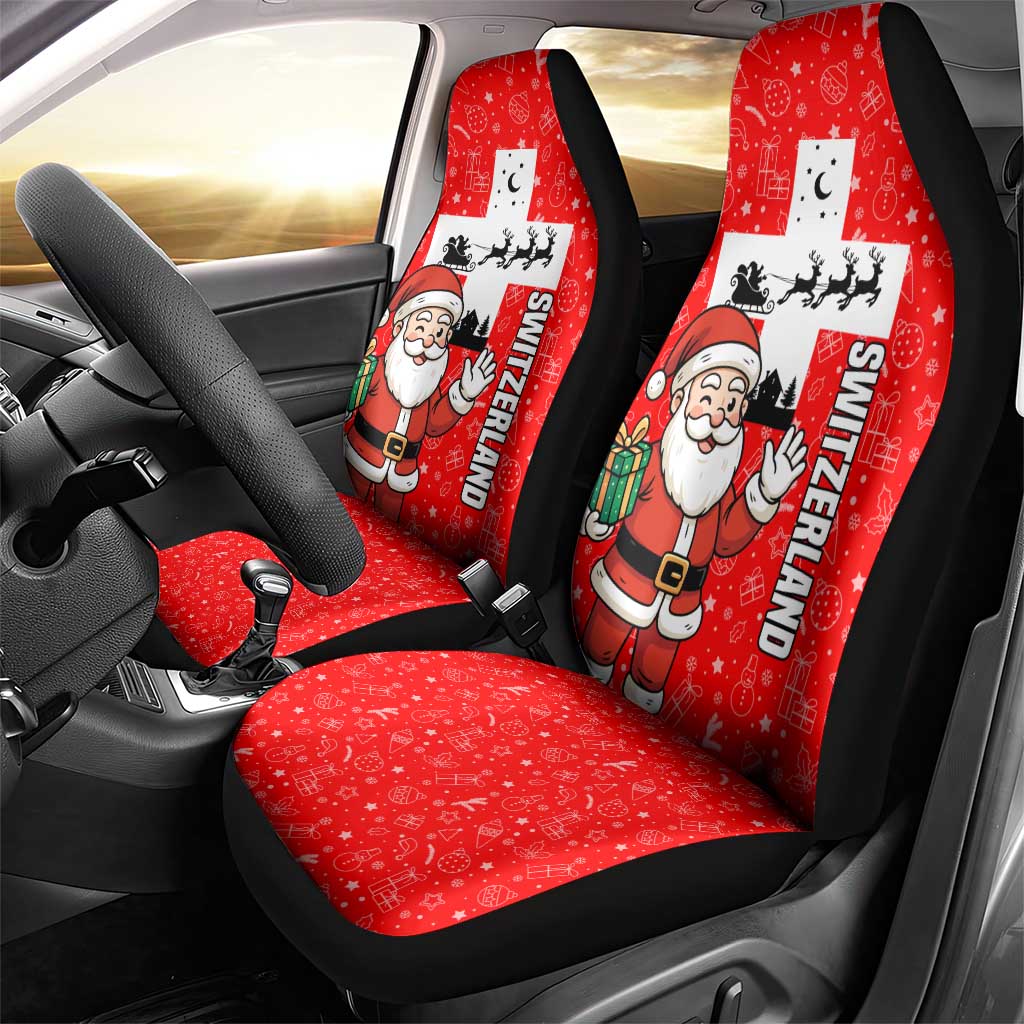 Switzerland Christmas Car Seat Cover with Santa Sleigh Silhouette and Red Holiday Icon - Wonder Print Shop