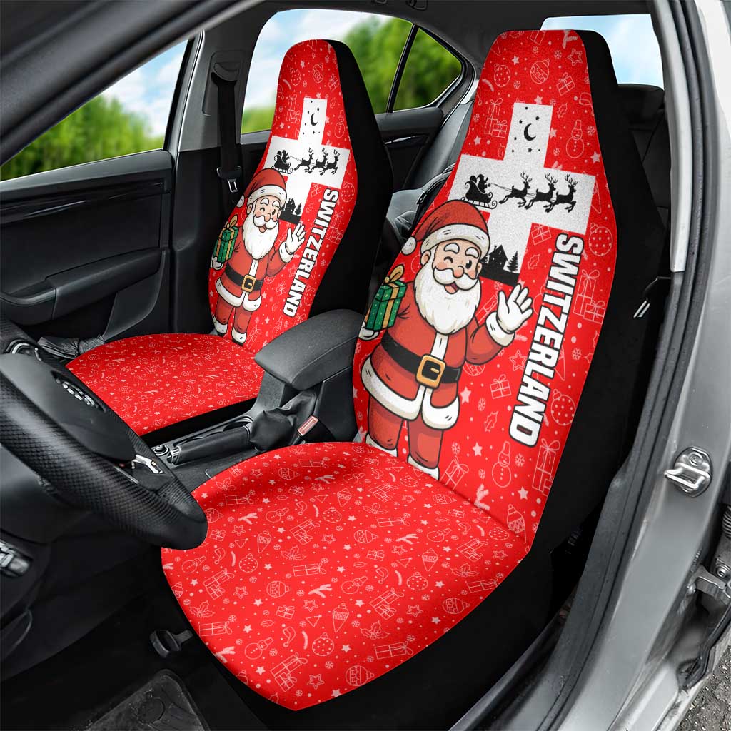 Switzerland Christmas Car Seat Cover with Santa Sleigh Silhouette and Red Holiday Icon - Wonder Print Shop