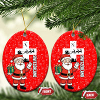 Switzerland Christmas Ceramic Ornament with Santa Sleigh Silhouette and Red Holiday Icon - Wonder Print Shop
