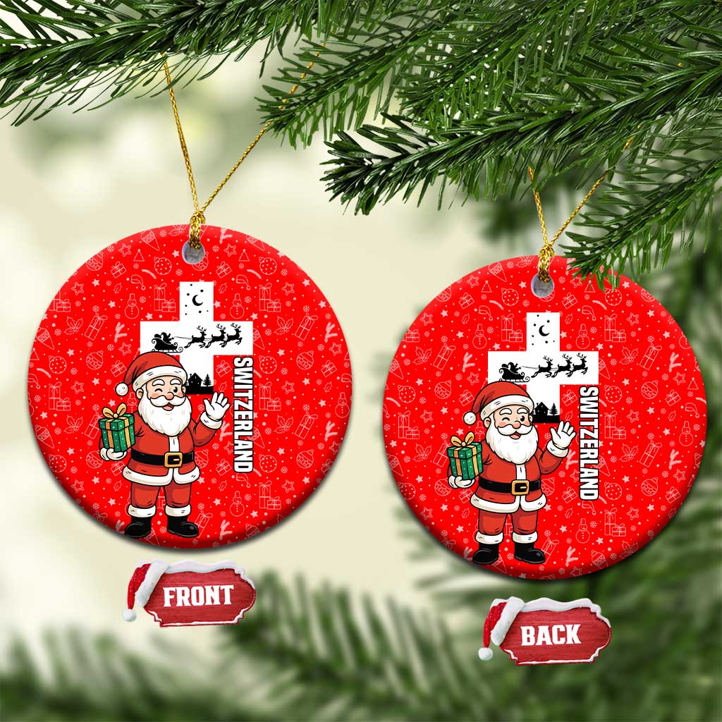 Switzerland Christmas Ceramic Ornament with Santa Sleigh Silhouette and Red Holiday Icon - Wonder Print Shop