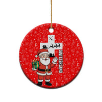 Switzerland Christmas Ceramic Ornament with Santa Sleigh Silhouette and Red Holiday Icon - Wonder Print Shop