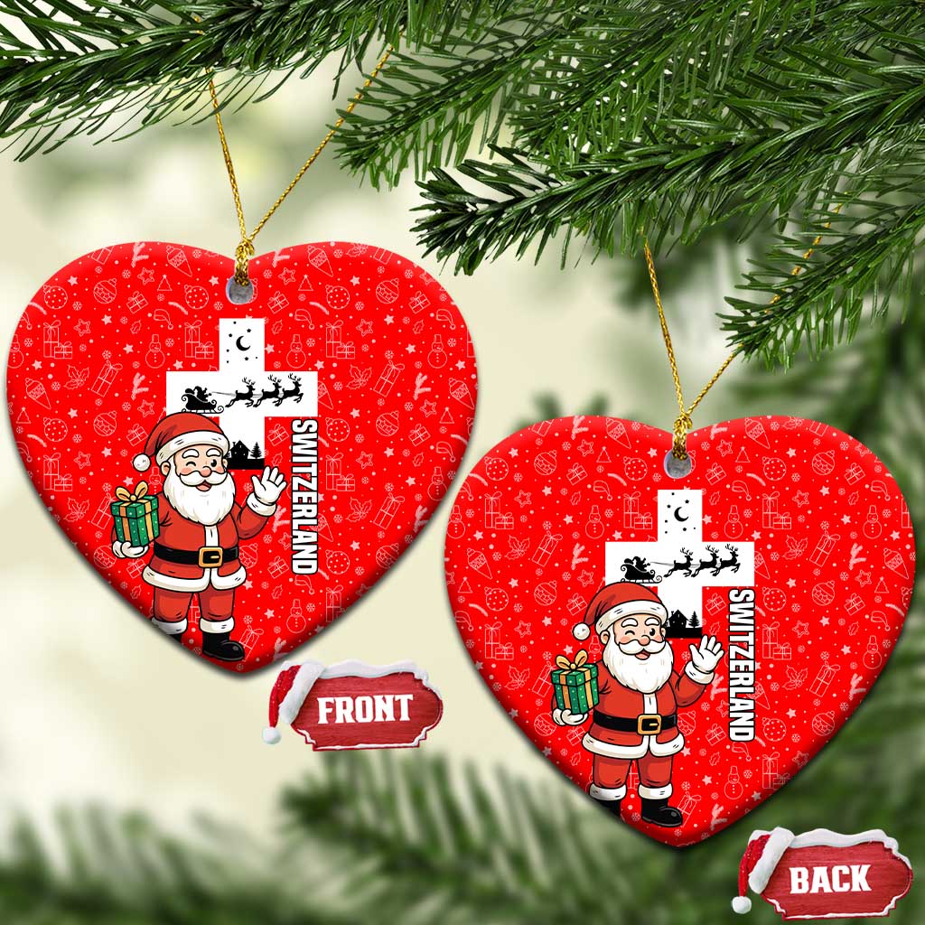 Switzerland Christmas Ceramic Ornament with Santa Sleigh Silhouette and Red Holiday Icon - Wonder Print Shop