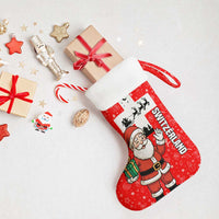 Switzerland Christmas Stocking with Santa Sleigh Silhouette and Red Holiday Icon - Wonder Print Shop