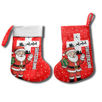 Switzerland Christmas Stocking with Santa Sleigh Silhouette and Red Holiday Icon - Wonder Print Shop
