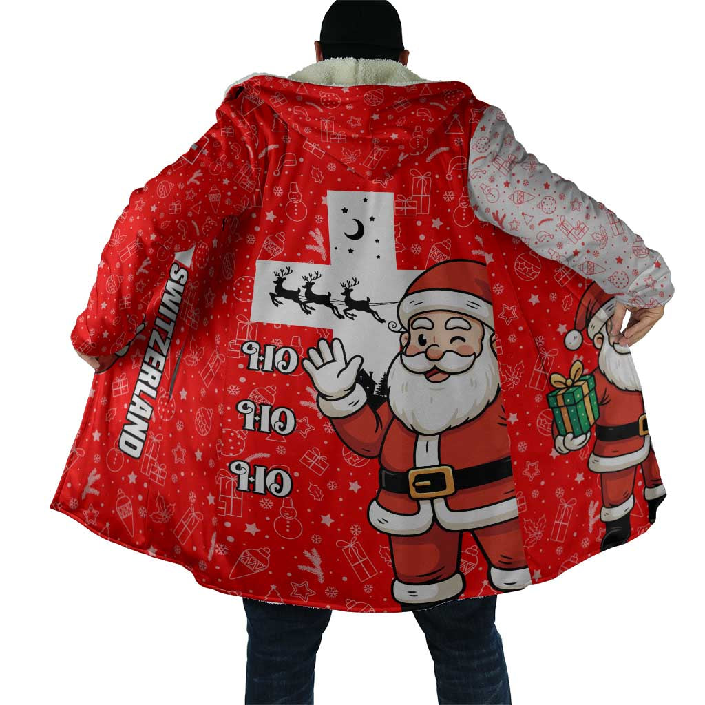 Switzerland Christmas Cloak with Santa Sleigh Silhouette and Red Holiday Icon - Wonder Print Shop