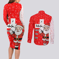 Switzerland Christmas Couples Matching Long Sleeve Bodycon Dress and Long Sleeve Button Shirt with Santa Sleigh Silhouette and Red Holiday Icon - Wonder Print Shop